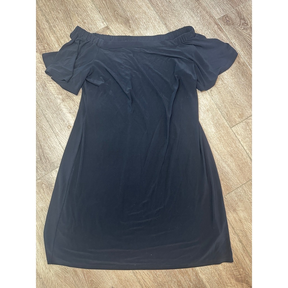 American Living‎ Boho Black Off Shoulder Flutter Sleeve Dress Minimalist Size 12 - Picture 2 of 8